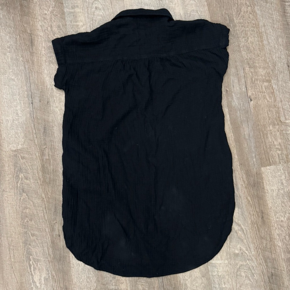 Comfy Cotton Summer Shirt Dress Pockets Black Sz Medium - Picture 8 of 8